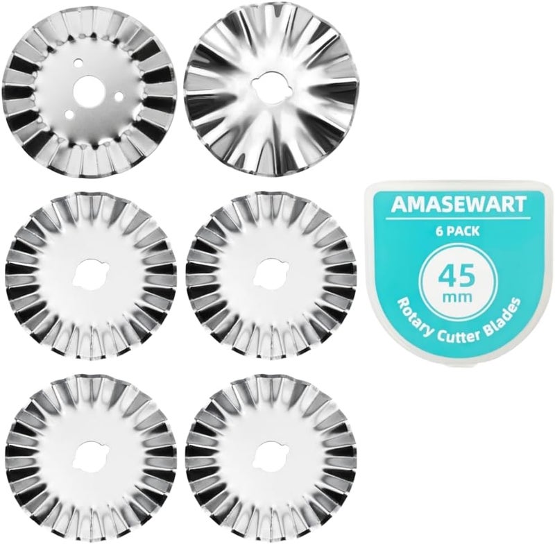 AMASEWART 6 Pack 45mm Pinking Rotary Cutter Blades, Wave Rotary Blades, Decorative Rotary Blades for Quilting,Sewing and Arts & Crafts - Image 1